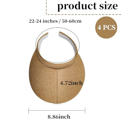 Women's Sun Visor Hats, 4 Pack Wide Brim UV Protection Empty Top Linen Visors Clip-on Headband Style Beach Hats for Women - color: Light Brown+white+black+light Yellow