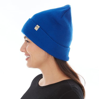 100% Merino Wool - Midweight Everyday Knit Cuff Beanie - Warm Winter Hat - color: Royal Blue
