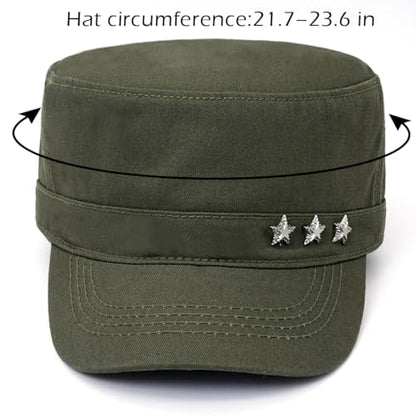 Cadet Hat Flat Top Hats Army Military Caps for Men Women - color: Green D