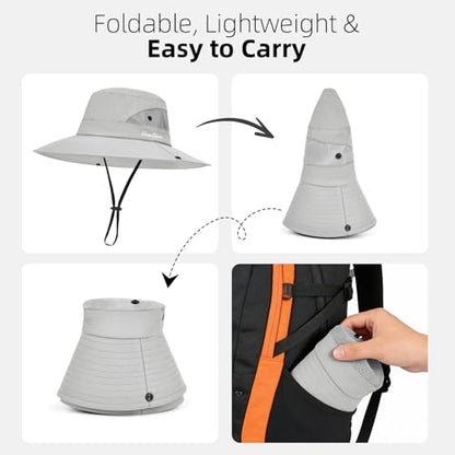 Rosoz Ponytail Sun Bucket Hats for Women UV Protection Foldable Wide Brim - color: 1 Pack-pure Light Grey