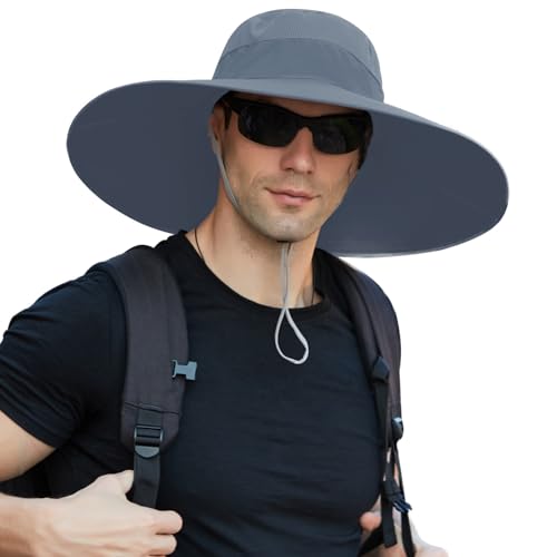 HUAMULAN Men Women 6" Wide Brim Sun Hat Summer Fishing Hats UV Protection - color: Bg9020-langray