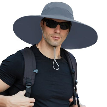 HUAMULAN Men Women 6" Wide Brim Sun Hat Summer Fishing Hats UV Protection - color: Bg9020-langray