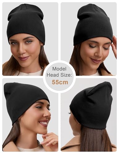 vidsel 100% Cotton Beanie Hat for Men Women, Soft Cuffless Knit Skull Cap - color: 1pc-black