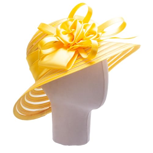 Lawliet Womens Satin Ribbon Church Wedding Sun Wedding Occasion Hat A214 - color: Yellow