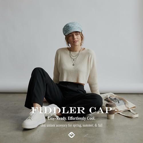 Funky Junque Greek Fisherman Newsboy Cap, Cotton Captains Bakerboy Hat - color: Polka Dots - Dusty Blue