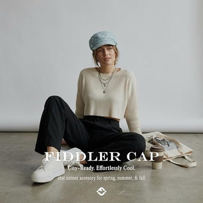 Funky Junque Greek Fisherman Newsboy Cap, Cotton Captains Bakerboy Hat - color: Polka Dots - Dusty Blue