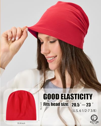 ROYBENS 100% Cotton Thin Slouchy Beanie Hat Women Men Lightweight Chemo Cap - color: 1pcs-red