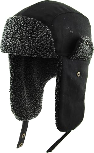 Wool Blend Aviator Trapper hat Trooper Ear Flaps Ushanka Eskimo Russian Warm Winter Cold… - color: Black Wool Blend