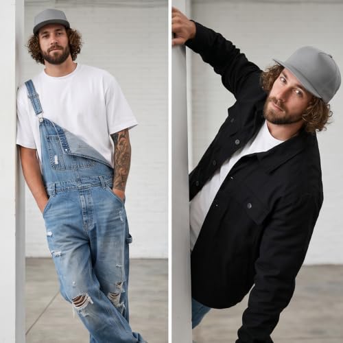 Daxton Men Original Trucker Hat Cotton Twill with Adjustable Snapback 5 Panel A-Frame Cap - color: 2 Pack - All Black, Light Gray