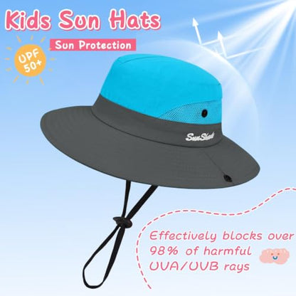ZOORON Kids Girls Ponytail Sun Hat UPF 50+ Breathable Mesh Water-Resistant - color: Two-tone Blue