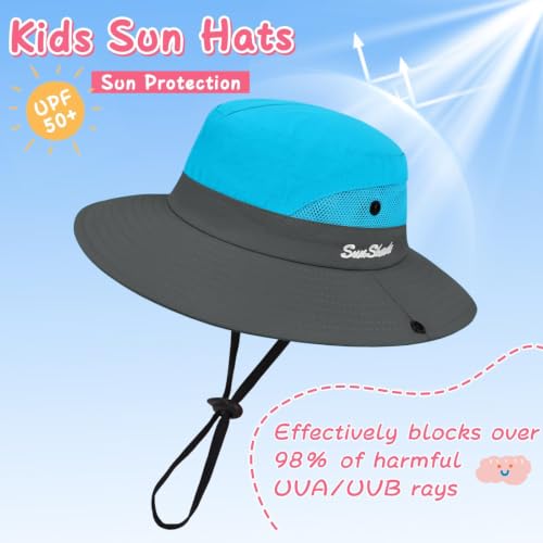 ZOORON Kids Girls Ponytail Sun Hat UPF 50+ Breathable Mesh Water-Resistant - color: Two-tone Blue