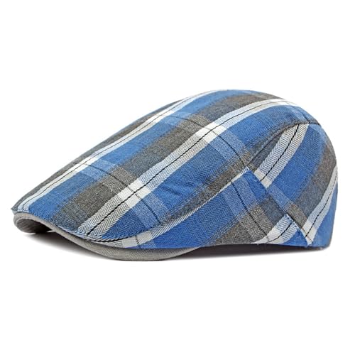Men's Breathable Flat Plaid Ivy Newsboy Cabbie Gatsby Golf Driving Hat Cap - color: Blue