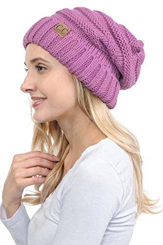 C.C Hat-100 Oversized Baggy Slouch Thick Warm Cap Hat Skully Cable Knit Beanie - color: Lavender