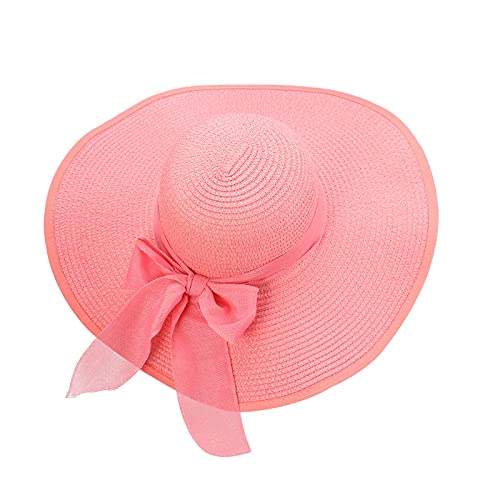 FSIGOM Women's Folable Floppy Hat,Wide Brim Sun Protection Straw Hat, Summer UV Protection Beach Cap - color: C1-f-pink, size: Medium