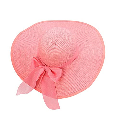 FSIGOM Women's Folable Floppy Hat,Wide Brim Sun Protection Straw Hat, Summer UV Protection Beach Cap - color: C1-f-pink, size: Medium