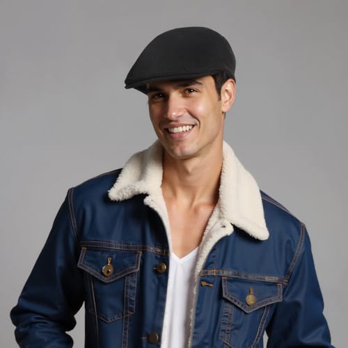 Senker Fashion 2 Pack Newsboy Cap for Men, Wool Blend Tweed Flat Cap - color: Black Dark Gray
