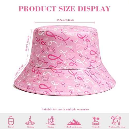 Summer Reversible Bucket Hat - Packable Cute Pineapple Sun Hat for Beach, Golf, Fishing, Travel, Outdoor for Women Men - color: Breast Cancer