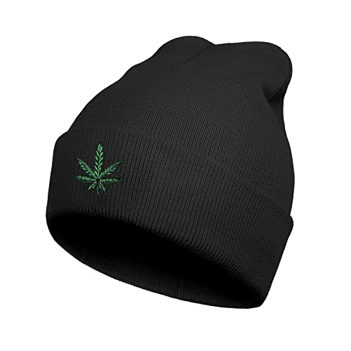 Cool Graphic Beanie for Men and Women - Black - color: Leaf1