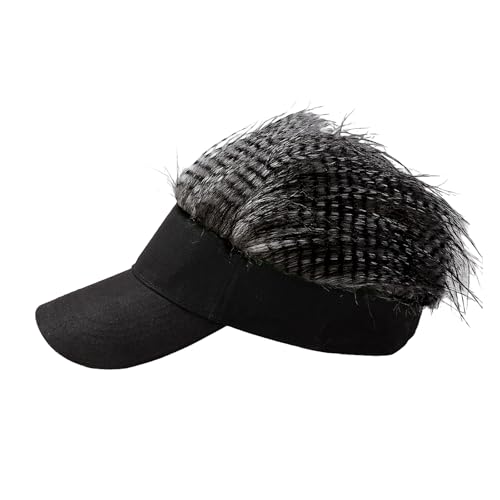 Mens Novelty Sun Visor Beach Hat Short Hair Wigs UV Protection Adjustable Golf Dad Cap Funny Hip Hop Rave Party Trucker Hat - color: Black & White
