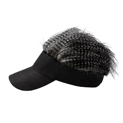 Mens Novelty Sun Visor Beach Hat Short Hair Wigs UV Protection Adjustable Golf Dad Cap Funny Hip Hop Rave Party Trucker Hat - color: Black & White