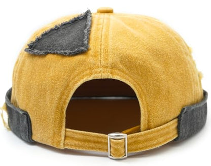Mens Sailor Hats Brimless Denim Docker Caps Beanie - color: Yellow