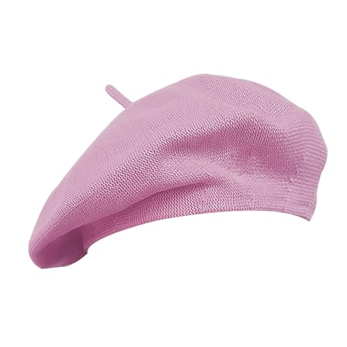 Cotton French Beret Hat Summer Knitted Soft Thin Beret Hat Slouchy Loose Painters Hat Solid Color for Women - color: Pink