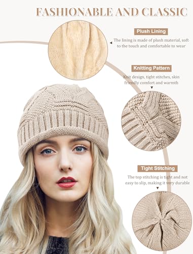 Senker Fashion 2 Pack Winter Beanie Hats for Women, Womens Slouchy Beanies - color: Beige Dark Grey