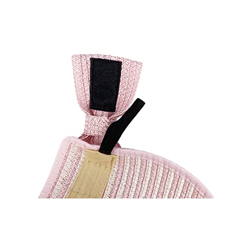 Womens Foldable Straw Sun Visor, Packable Roll‑Up Beach Hat with Wide Brim - color: Pink and White Stripe