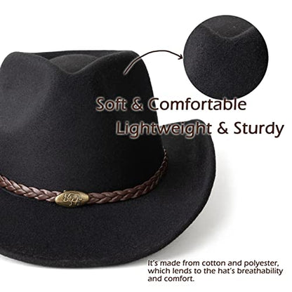Men & Women Classic Wide Brim Western Cowboy Cowgirl Hat - color: Knit Bull/Black