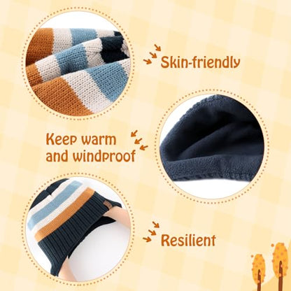 Duoyeree Kids Beanie Dinosaur Pom Pom Knit Winter Hat Fleece Lined for 1-7T - color: Stripes, size: 1-2T