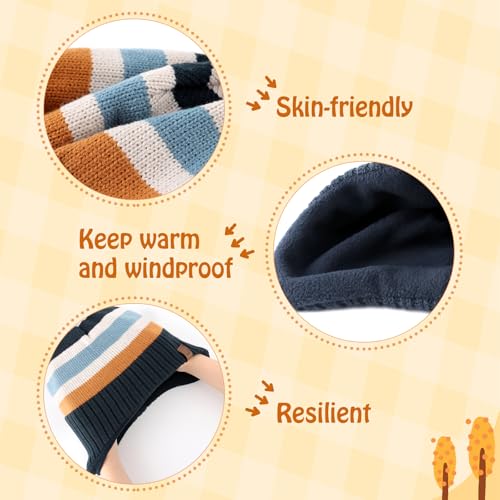 Duoyeree Kids Beanie Dinosaur Pom Pom Knit Winter Hat Fleece Lined for 1-7T - color: Stripes, size: 4-7 Years