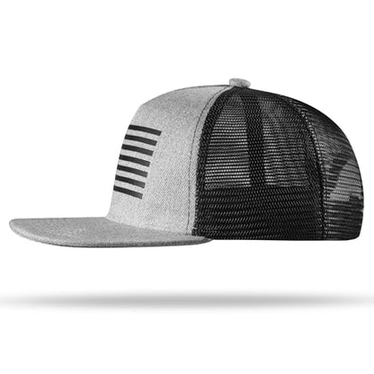 UALON Baseball Cap, Snapback Trucker Hat for Men & Women with American Flag and Adjustable, Breathable Mesh, Flat Bill Hats - color: Gray/Black