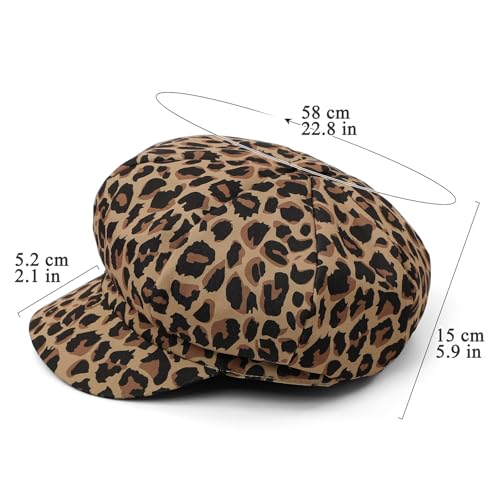 Newsboy Cabbie Baker boy hat Beret Cap for Women Pageboy Visor Paperboy Hat Sailor Fiddler Hat Adjustable - color: Leopard Khaki