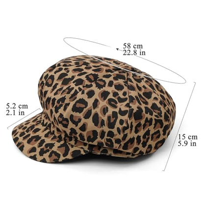 Newsboy Cabbie Baker boy hat Beret Cap for Women Pageboy Visor Paperboy Hat Sailor Fiddler Hat Adjustable - color: Leopard Khaki