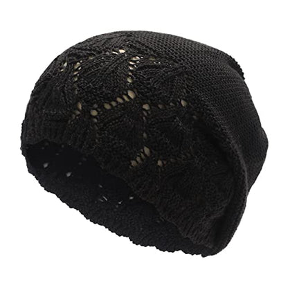 ZLYC Crochet Slouchy Beanie for Women Soft Lightweight Skull Cap - color: Solid Black