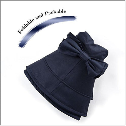 Comhats Packable Summer Cotton Sun Hat Bucket for Women UV Protection Wide Brim Beach Gardening Travel 54-64CM - color: Navy, size: Large