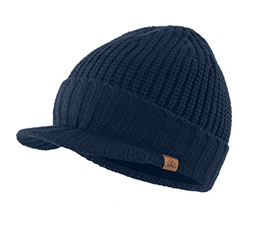 Home Prefer Men's Winter Hat Thick Knit Beanie Cap with Visor Newsboy Beanie Hat - color: Navy Blue