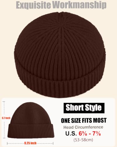 50% Wool Knit Short Fisherman Beanie for Men Women Warm Winter Hat - color: 1pcs-dark Coffee
