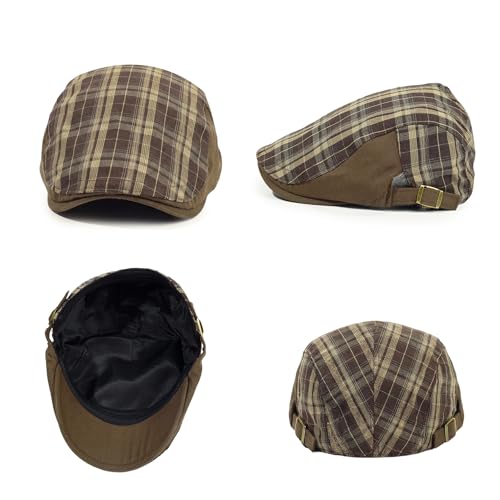 3Pcs Men's Newsboy Caps Cotton Cooling Hat Adjustable Flat Cap for Men - color: 4#-black+coffee+khaki