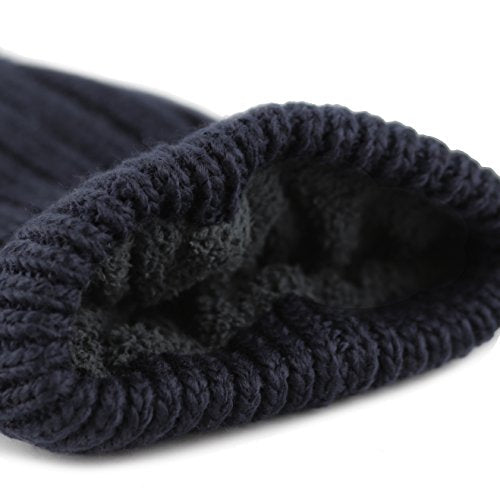 Women and Men Beanie Daily Winter Oversized Thick Stretchy Knitted Pom Pom Beanie Fleece Lined Beanie Hat - color: 2. Straight Navy