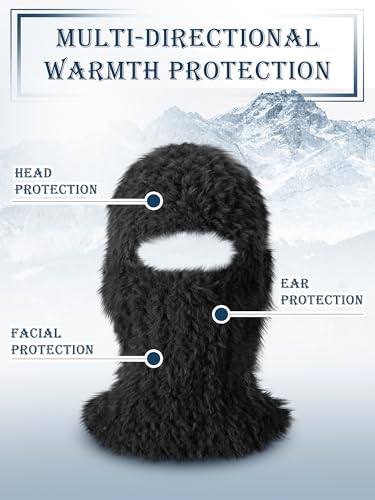 Furry Balaclava Ski Mask for Man Woman, Fluffy Winter Face Cover - color: Black