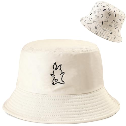 Unisex Bucket Hat Beach Sun Hat Fishing Hat for Men Women Teens, Reversible Double-Side-Wear - color: Rabbit Beige