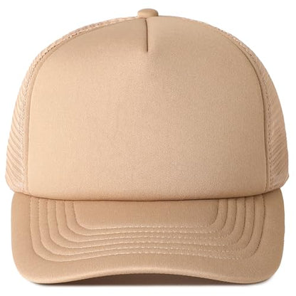 MIRMARU 5 Panels Blank Foam Front Two Tone Solid Trucker Mesh Back Baseball Cap with Adjustable Snapback Strap - color: Solid-khaki