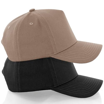 Daxton Men Original Trucker Hat Cotton Twill with Adjustable Snapback 5 Panel A-Frame Cap - color: 2 Pack - All Black, Khaki