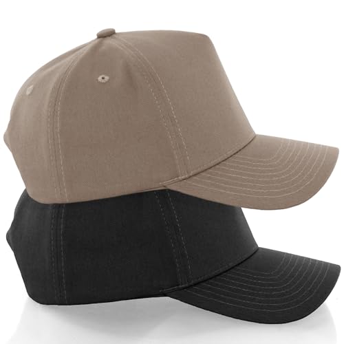 Daxton Men Original Trucker Hat Cotton Twill with Adjustable Snapback 5 Panel A-Frame Cap - color: 2 Pack - All Black, Khaki