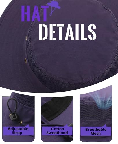 Home Prefer UPF 50+ Men's Sun Hat Wide Brim Bucket Hat UV Protection Hat for Mens Womens Beach Safari Gardening Golf Fishing - color: Deep Purple