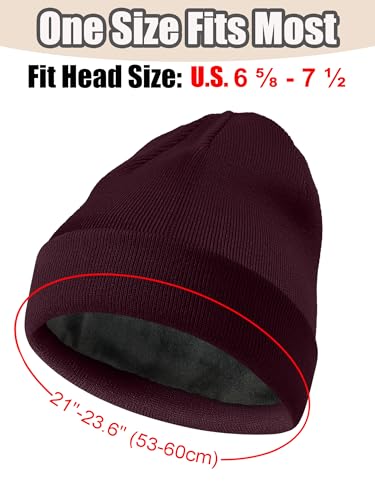 ROYBENS Warm Wool Beanie for Men Women, Thick Fleece Lined Knit Winter Hat - color: 1pcs-wine Red