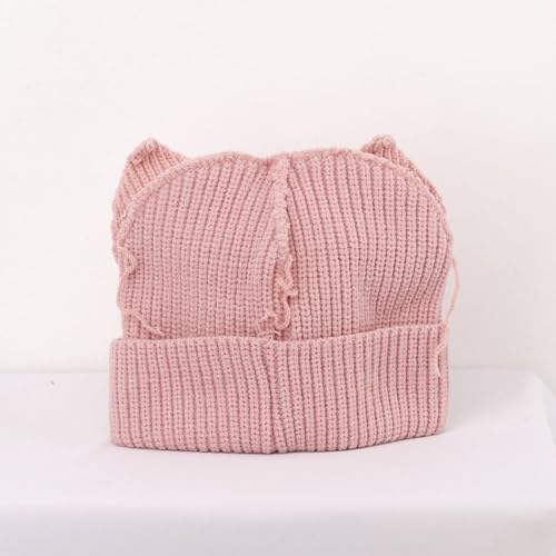 Knitted Beanie Hat Cute Rabbit Long Ears Fun Caps Fluffy Winter Warm Knitted Rabbit Hats Outdoor Slotty Cap - color: Biuez