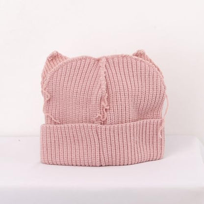 Knitted Beanie Hat Cute Rabbit Long Ears Fun Caps Fluffy Winter Warm Knitted Rabbit Hats Outdoor Slotty Cap - color: Biuez