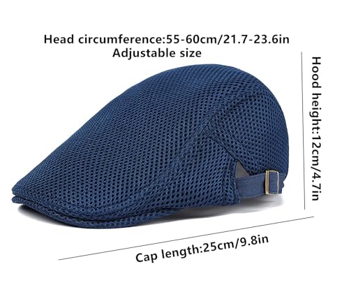 DIYDECAL Mens Breathable Mesh Summer Hat Adjustable Newsboy Beret Ivy Cap Cabbie Flat Cap - color: Navy Blue
